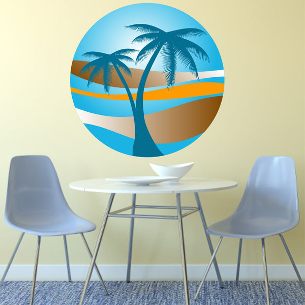 PALM TREE SUNSET wall sticker holiday paradise beach tropical retro