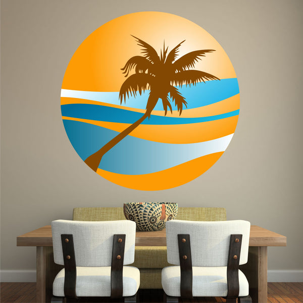 PALM TREE SUNSET wall sticker holiday paradise beach tropical retro