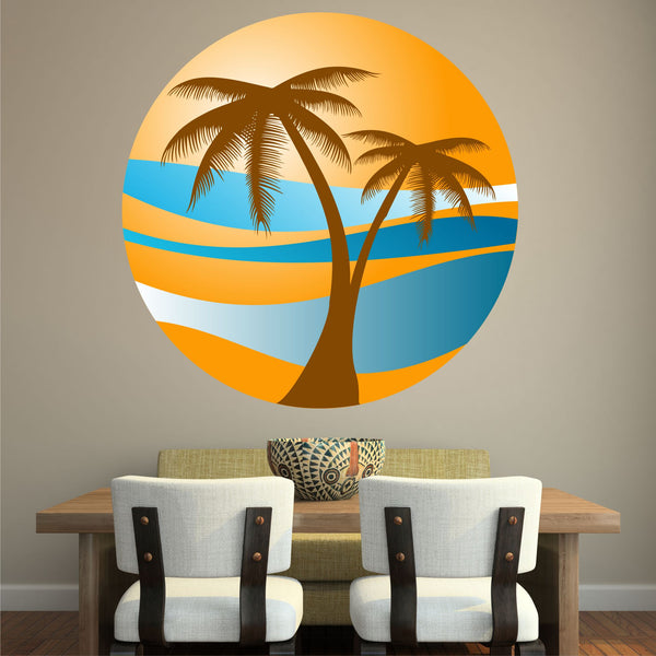 PALM TREE SUNSET wall sticker holiday paradise beach tropical retro