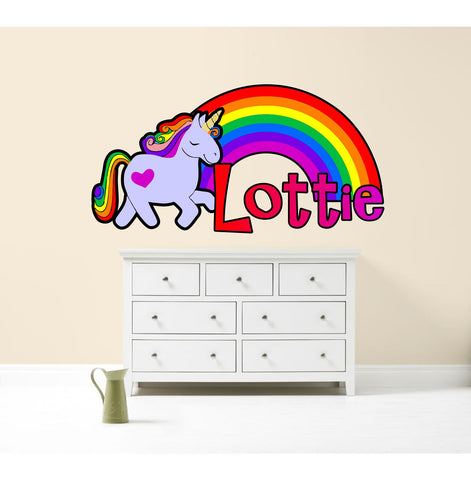 Rainbow Unicorn Personalised Wall Sticker