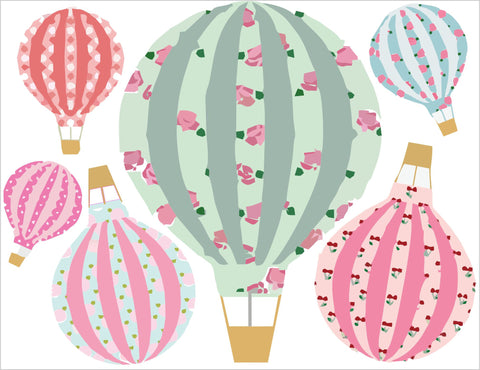 Hot Air Balloons Vintage Floral Wall Art Sticker Kit Decal Graphic Cute Nursery