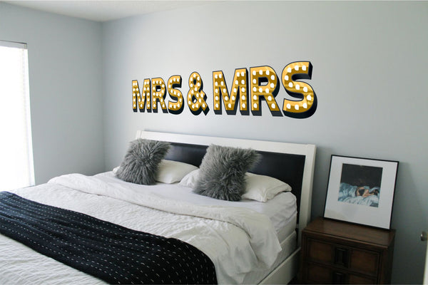 MRS & MRS ILLUMINATED LIGHT UP EFFECT LETTERS WALL STICKERS DECAL wedding gift same sex marriage gay lesbian