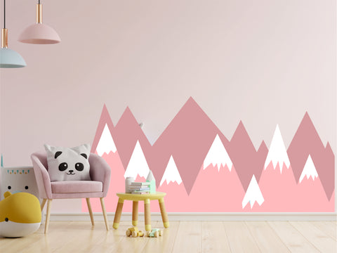 Scandinavian Nordic Nursery Mountains Wall Stickers Art Decal Pink