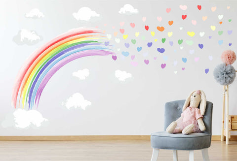 PASTEL WATERCOLOUR rainbow & hearts wall stickers decal