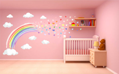 PASTEL WATERCOLOUR rainbow & hearts wall stickers decal