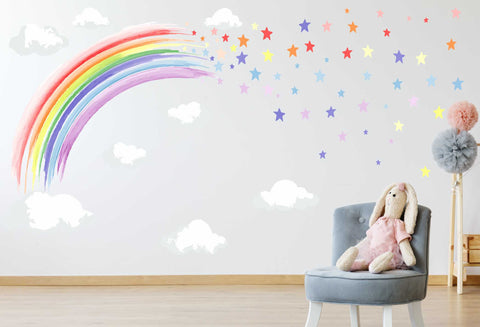 PASTEL WATERCOLOUR rainbow & stars wall stickers decal