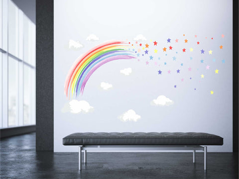 PASTEL WATERCOLOUR rainbow & stars wall stickers decal