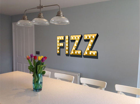 FIZZ ILLUMINATED LIGHT UP EFFECT LETTERS WALL STICKERS DECAL prosecco chamapagne wine