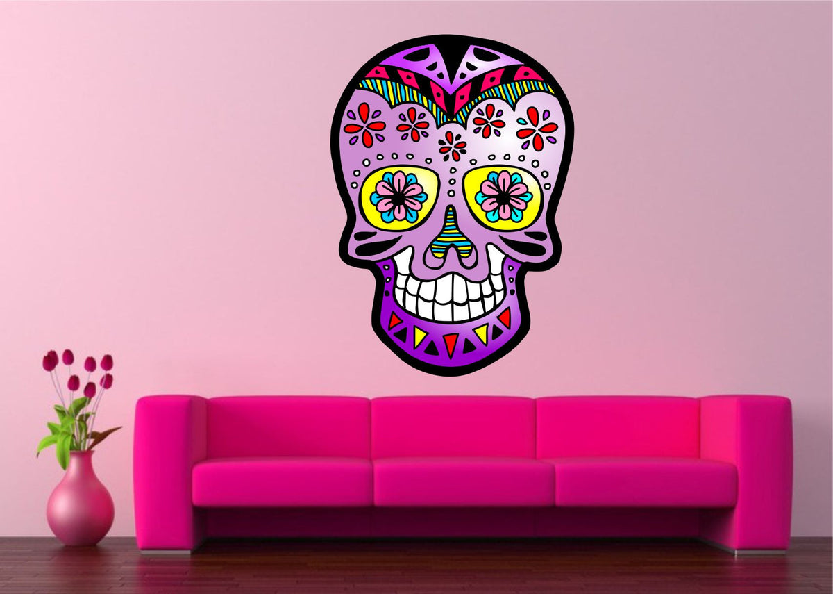 Mexican Sugar Skull Tattoo Design Pink Calavera vinyl wall sticker