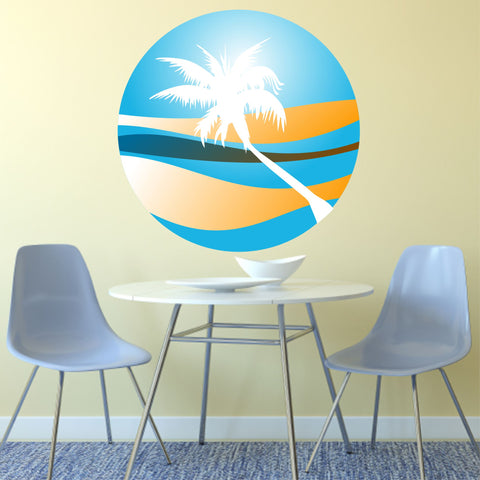 PALM TREE SUNSET wall sticker holiday paradise beach tropical retro