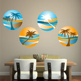 PALM TREE SUNSET 4 PACK WALL STICKER HOLIDAY PARADISE BEACH TROPICAL RETRO