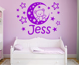 Personalised Teddy Bear Moon Stars wall sticker art decal graphic 4 size nursery