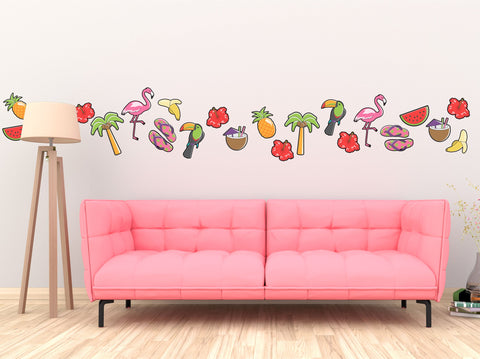 Tropical Wall Sticker Pack Flamingo Toucan Holiday