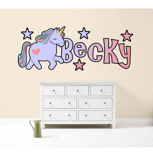 Unicorn Pastel Rainbow Personalised Wall Sticker