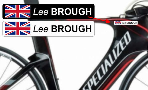 Personalised PACK OF 15 Road Bike Frame Cycle Helmet PRO Sticker Decal Flag Any Name