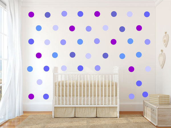 Blue purple confetti polka dots spots wall stickers kit boy's bedroom nursery