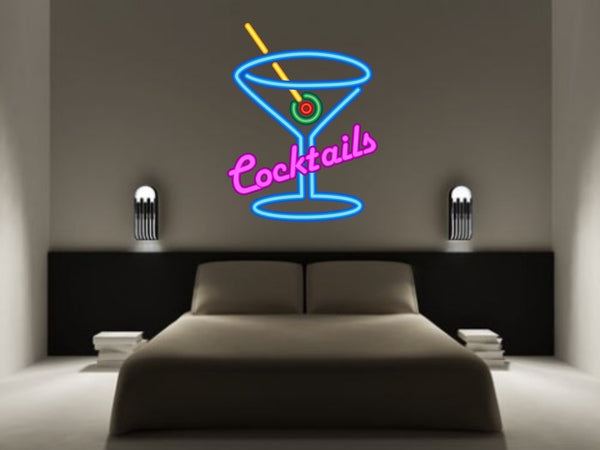 Cocktails Sign neon effect Kitchen Wall Sticker Decal Graphic Martini Glass various sizes
