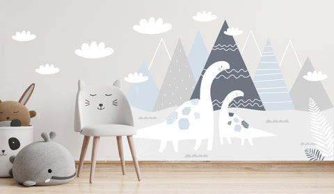 Pastel Dinosaurs Mountains nursery decor wall stickers