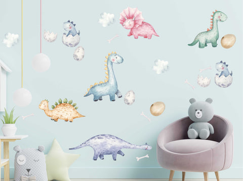 DINOSAURS nursery wall stickers pastel watercolour decal art
