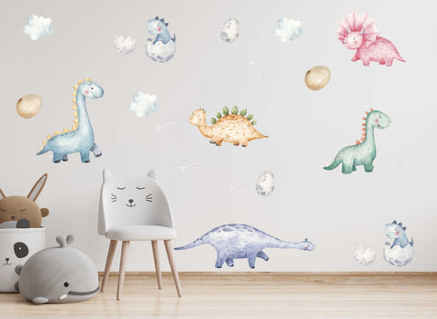 DINOSAURS nursery wall stickers pastel watercolour decal art
