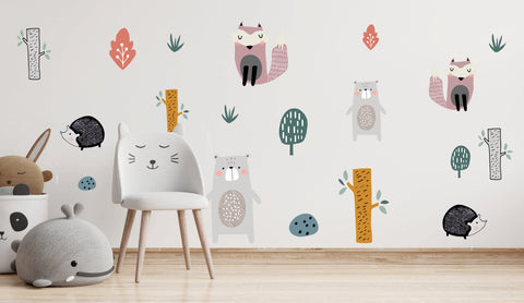 Scandinavian Boho Nursey wall stickers forest animals woodland cute art decals