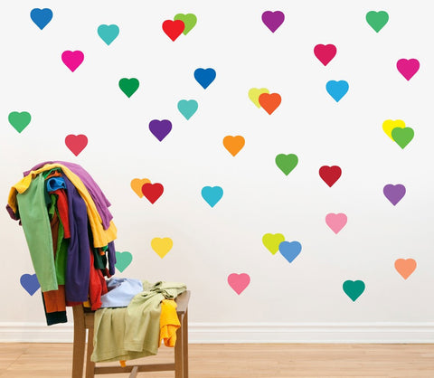 Rainbow multicolour hearts wall stickers