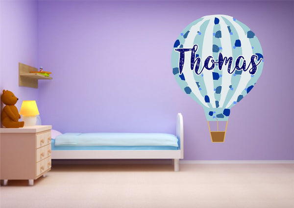 Personalised Hot Air Balloon Blue Boys Wall Art Sticker Decal