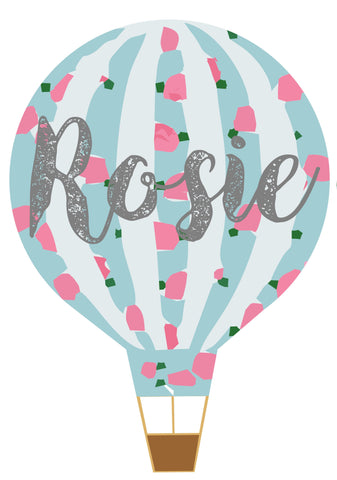 Personalised Hot Air Balloon Vintage Floral Wall Art Sticker Decal