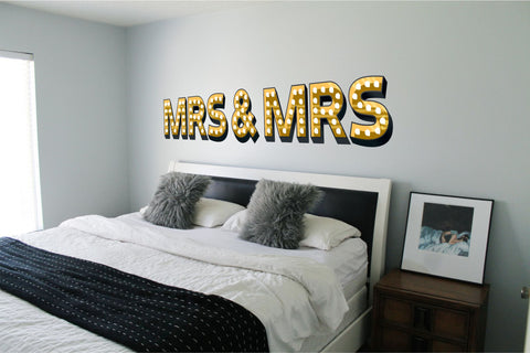 MRS & MRS ILLUMINATED LIGHT UP EFFECT LETTERS WALL STICKERS DECAL wedding gift same sex marriage gay lesbian