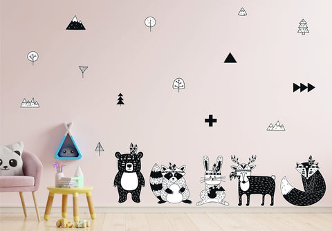 Scandinavian Nordic Nursey wall stickers forest woodland animals