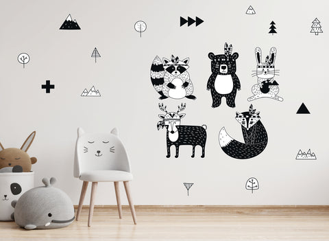 Scandinavian Nordic Nursey wall stickers forest woodland animals