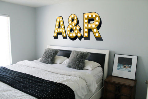 INITIALS COUPLE ILLUMINATED LIGHT UP EFFECT LETTERS WALL STICKERS DECAL