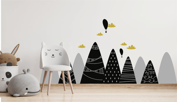 Scandinavian Nordic Nursery Mountains Black & White wall stickers