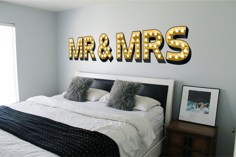 MR & MRS ILLUMINATED LIGHT UP EFFECT LETTERS WALL STICKERS DECAL wedding gift marriage