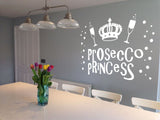 Prosecco Princess Wine Bubbles Champagne Party kitchen novelty decal wall sticker crown