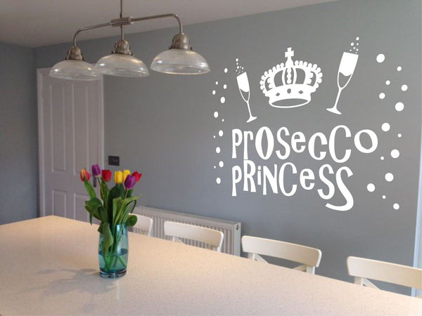 Prosecco Princess Wine Bubbles Champagne Party kitchen novelty decal wall sticker crown