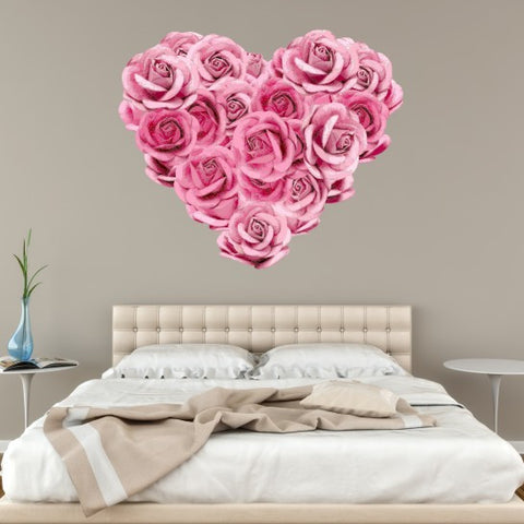 Rose Heart Rustic Wall Sticker Pink Art Bedroom Flower Pretty Girly Love Vintage Decor