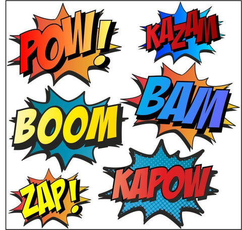 Superhero COMIC WORDS RETRO KAPOW BOOM ZAP BAM Wall Art Sticker Kit decal