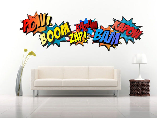Superhero COMIC WORDS RETRO KAPOW BOOM ZAP BAM Wall Art Sticker Kit decal
