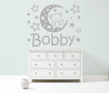 Personalised Teddy Bear Moon Stars wall sticker art decal graphic 4 size nursery