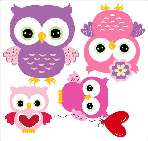Owl Family Valentine Wall Sticker Pack Decal Graphic Animal Love