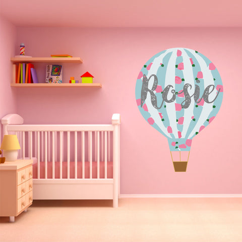 Personalised Hot Air Balloon Vintage Floral Wall Art Sticker Decal
